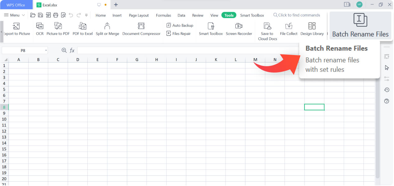 Renommer par lots des fichiers Excel à l'aide de WPS Spreadsheet