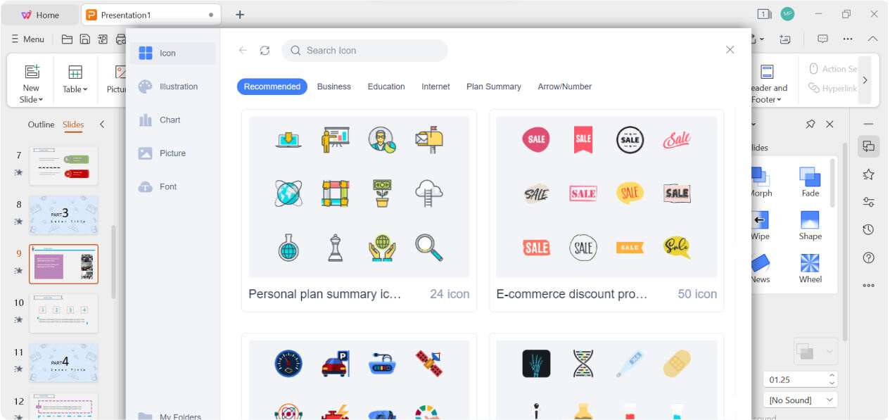 WPS Presentation offers Built-in Icons & Images