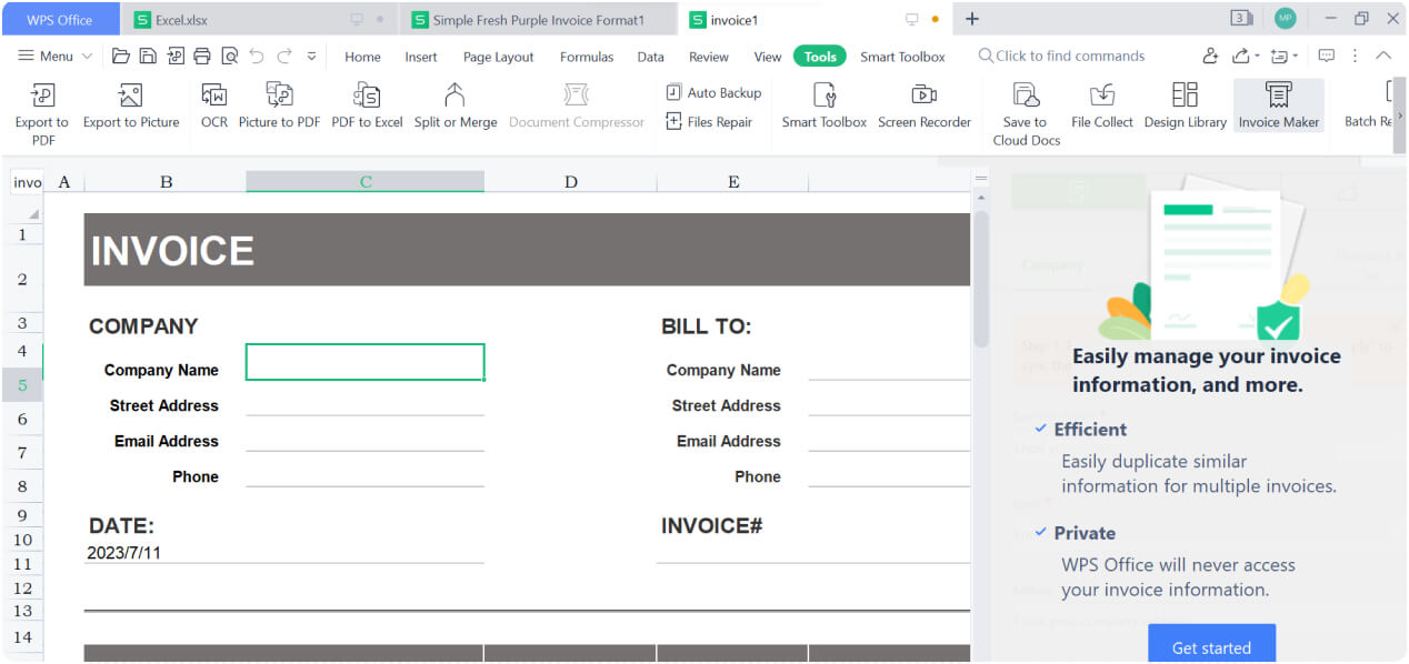 WPS Spreadsheet offers Invoice Maker Tool